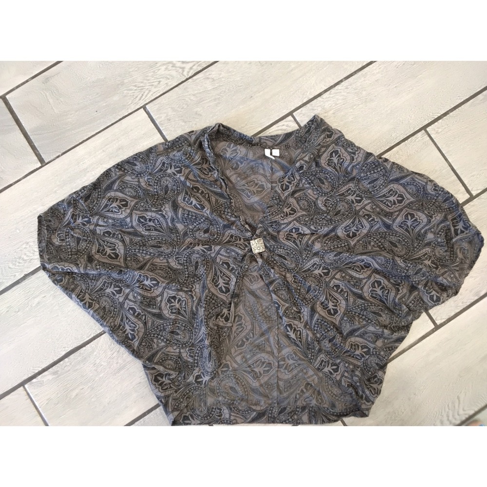 Frenchi Grey Paisley Open Front Shrug Cardigan Rayon Boho Buckle Detail Large
